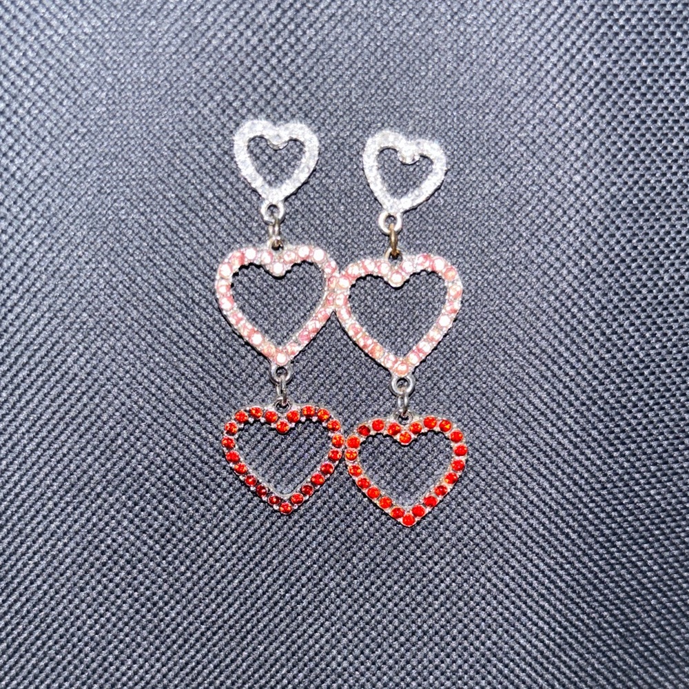 Heart Drop Earrings with Red and Pink Accents